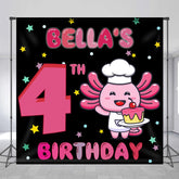 Lofaris Custom Name Black Pink Cartoon 4th Birthday Backdrop